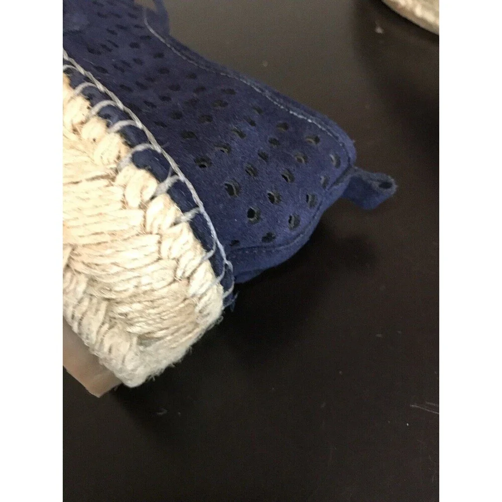 J/Slides Rileyy Navy Blue‎ Perforated Suede Espadrille Laced Sneakers Women 9.5